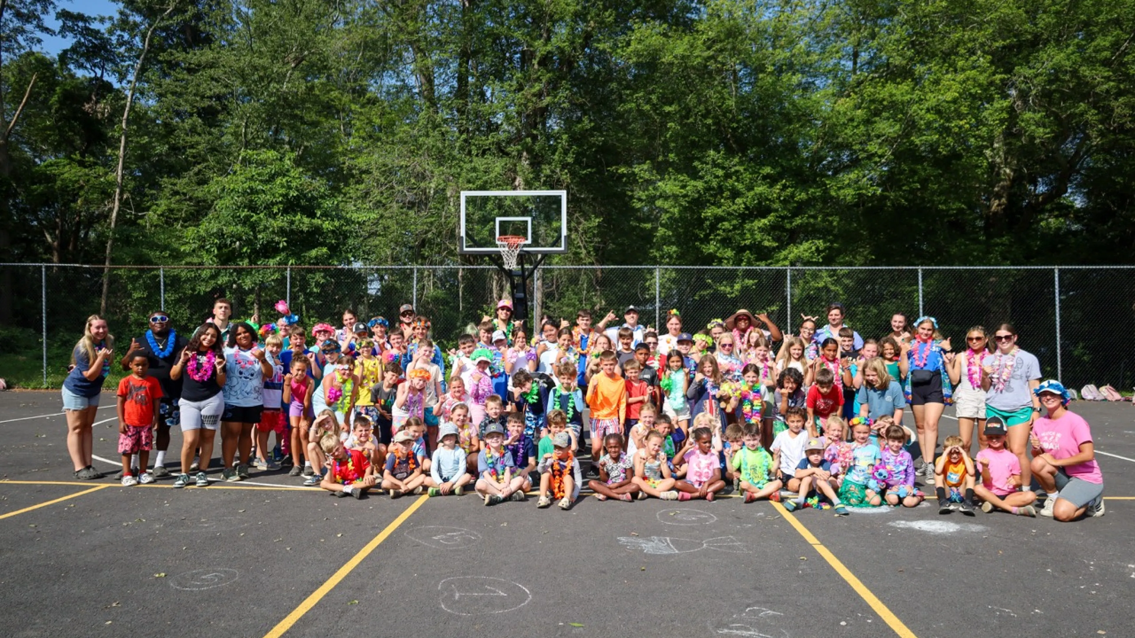 Big staff and camper picture on Basketball Courts