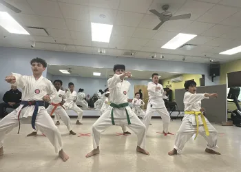 Group of kids doing karate